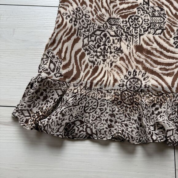 Y2K Cynthia Howie Maggy Boutique Women’s 14 Petite Silk Brown Animal Print Skirt - Picture 3 of 10